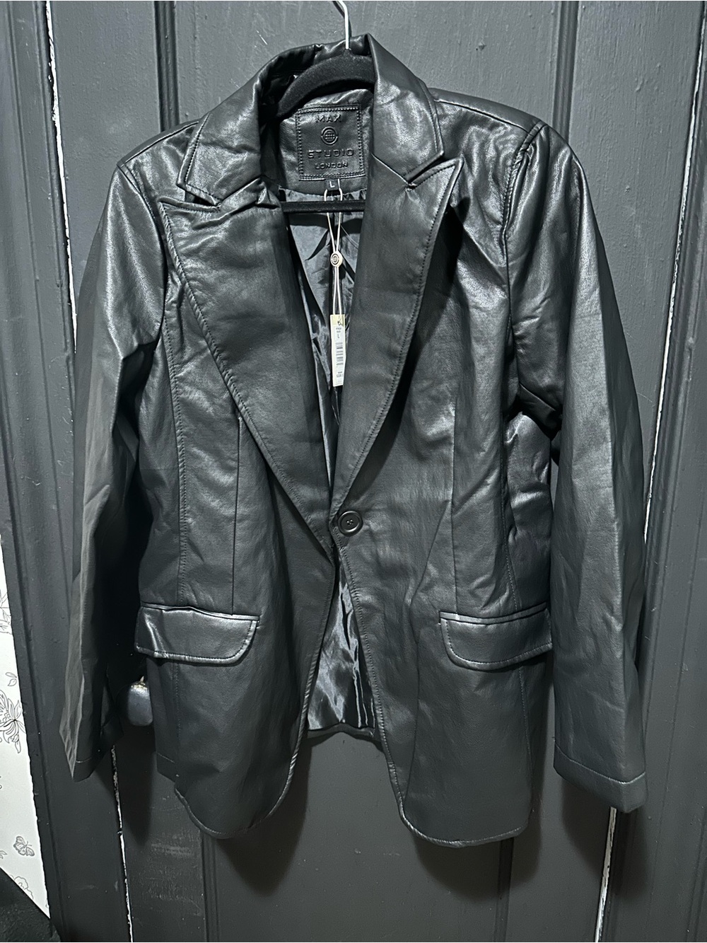 Max Studio Black Faux Leather Blazer